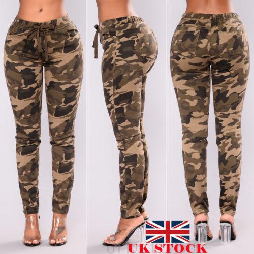 2020 Women Camo Cargo Pants Ladies Stretch Skinny Casual Army .
