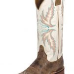 Justin Womens Bent Rail Tan and Ivory Square Toe Cowgirl Boots .