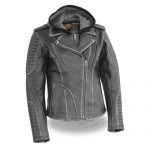 Women's Leather Biker Jacket (Milwaukee Leather) Hoodie Lin