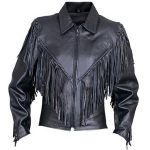 Allstate Shirt Collar Womens Leather Motorcycle Jacket with Fring