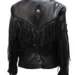 Women's Fringe Leather Motorcycle Jacket with Braid & Conch