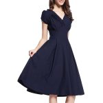 Women's 50s V Neck Rockabilly Skaters Flared Swing Party Work .