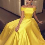Simple Prom Dresses Yellow A-line Off-the-shoulder Cheap Long Prom .