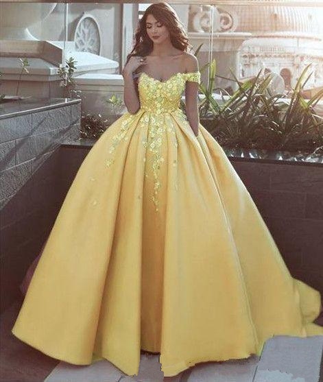 Fashion Yellow 3D Floral Flowers Quinceanera Dresses 2020 Ball .