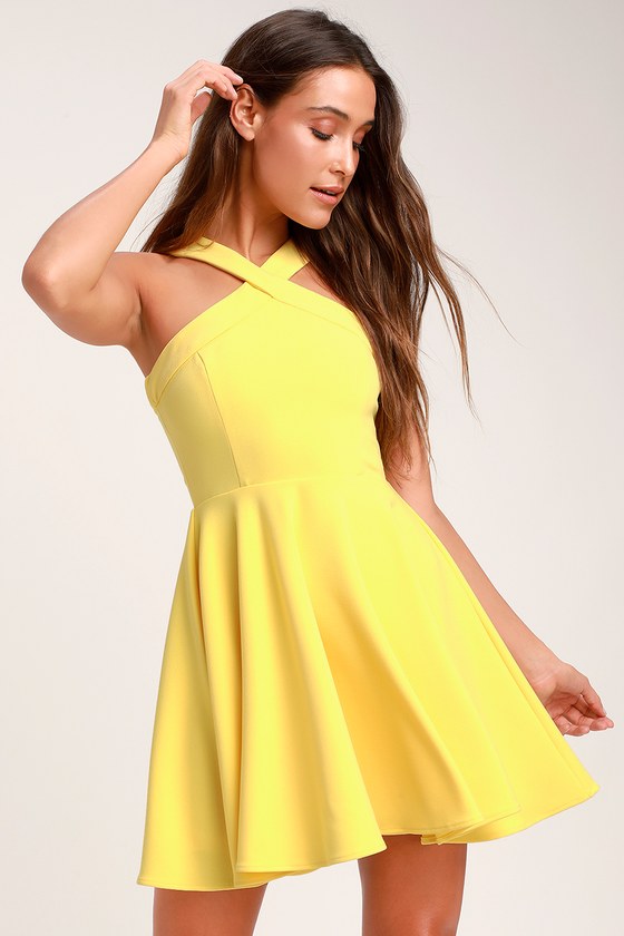 The Way You Look Tonight Yellow Halter Skater Dress | Cute yellow .