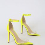 Trendy Neon Yellow Heels - Ankle Strap Heels - Pointed-Toe Sand