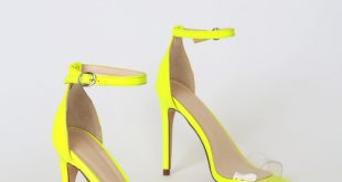 Trendy Neon Yellow Heels - Ankle Strap Heels - Pointed-Toe Sand