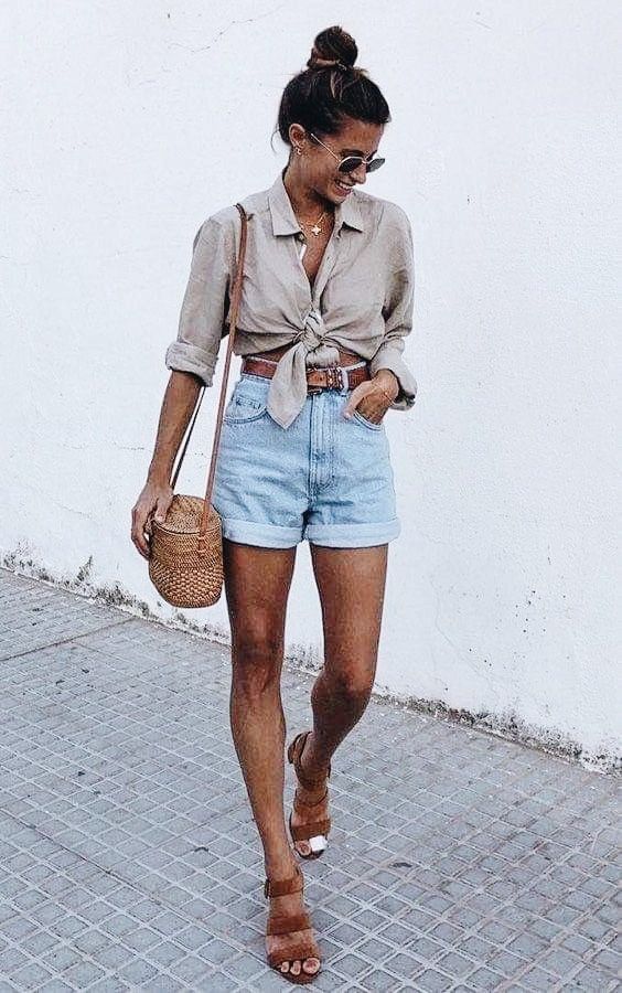 How To Wear High Waisted Denim Shorts