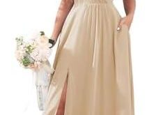 Elegant Off-Shoulder Bridesmaid Dresses with Pockets