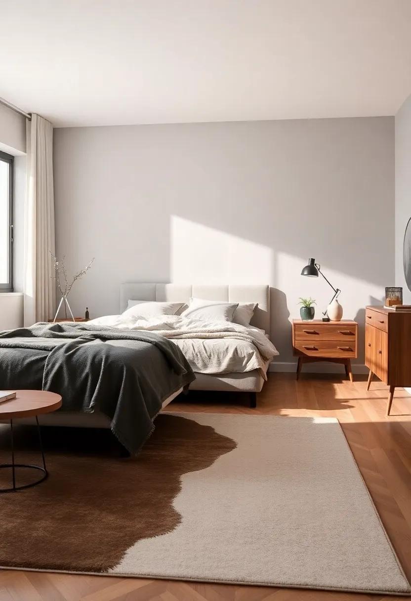 Choose a stylish area rug with a unique design to anchor the room and add warmth underfoot