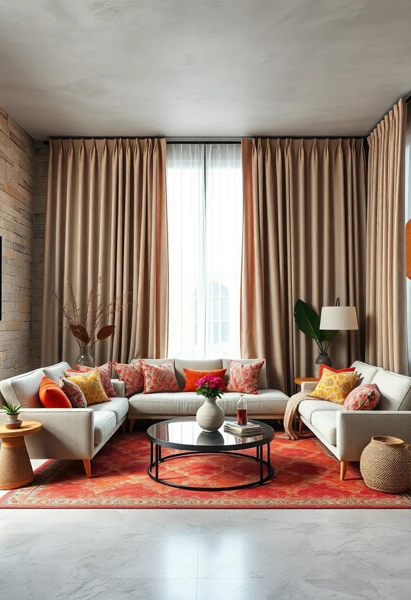 25 Ways to Elevate Your Boho Living Room with Drapey Curtains for a Cozy Vibe