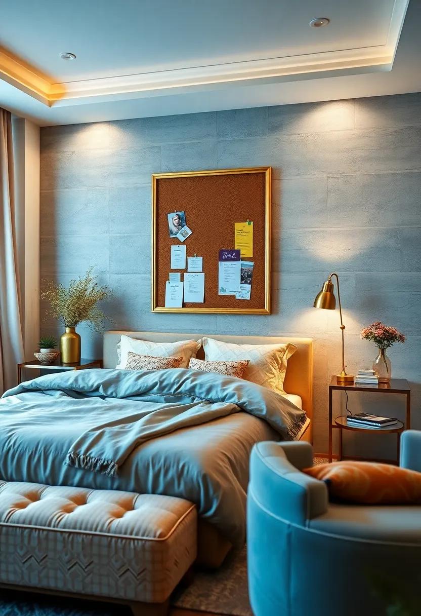 Incorporate a gold-framed corkboard or pinboard ⁤to display notes, photos, ⁤or inspirational quotes