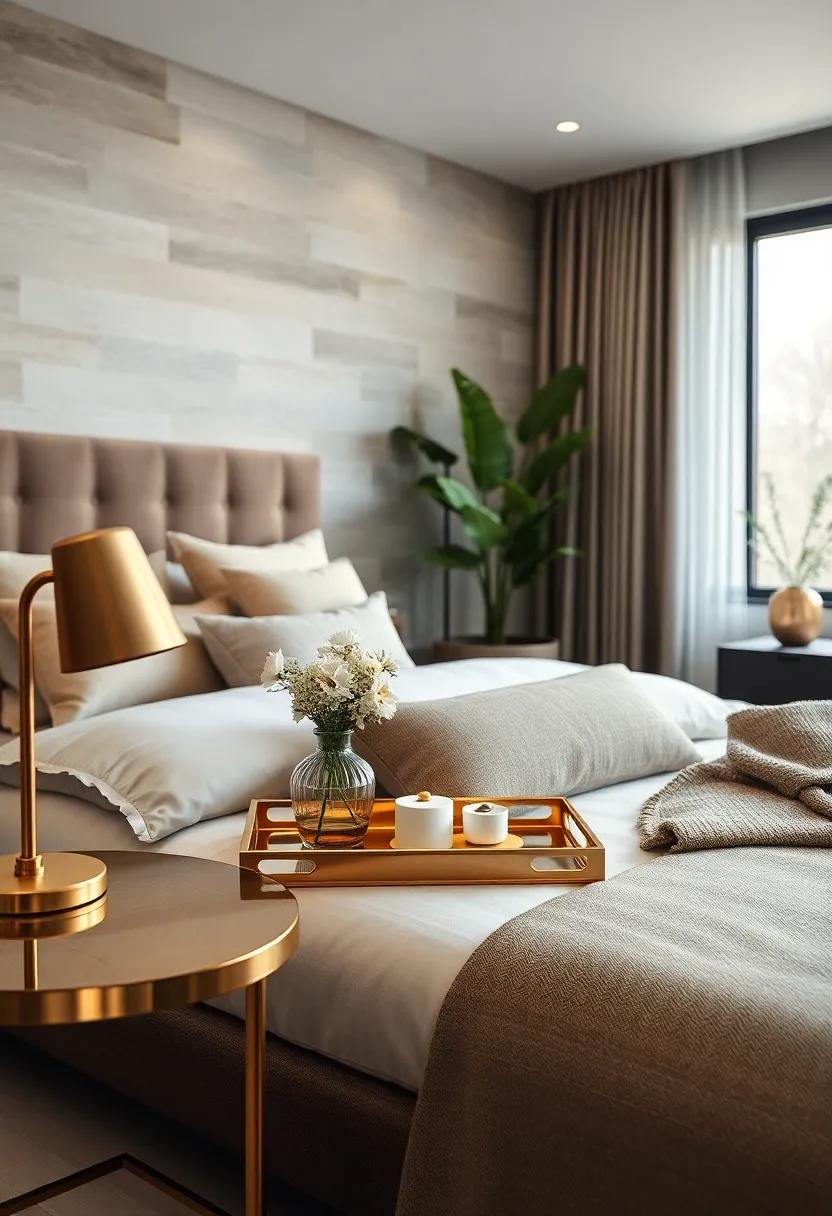 End with an elegant gold tray on your ‍bedside table to ⁤corral ⁢small items while⁣ adding⁣ a refined finish