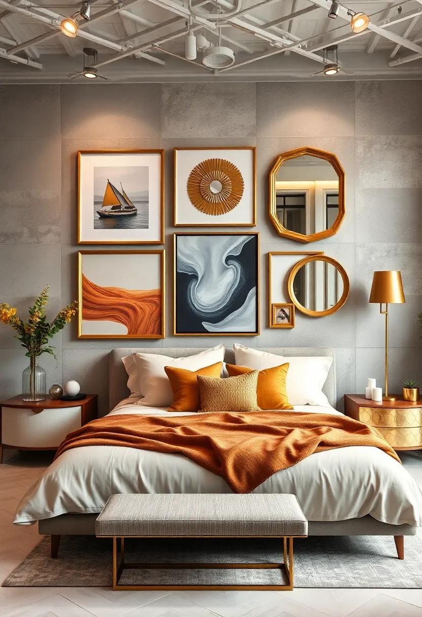 Create a gallery wall with a mix of artwork and⁤ mirrors, emphasizing gold accents for ⁣a cohesive look