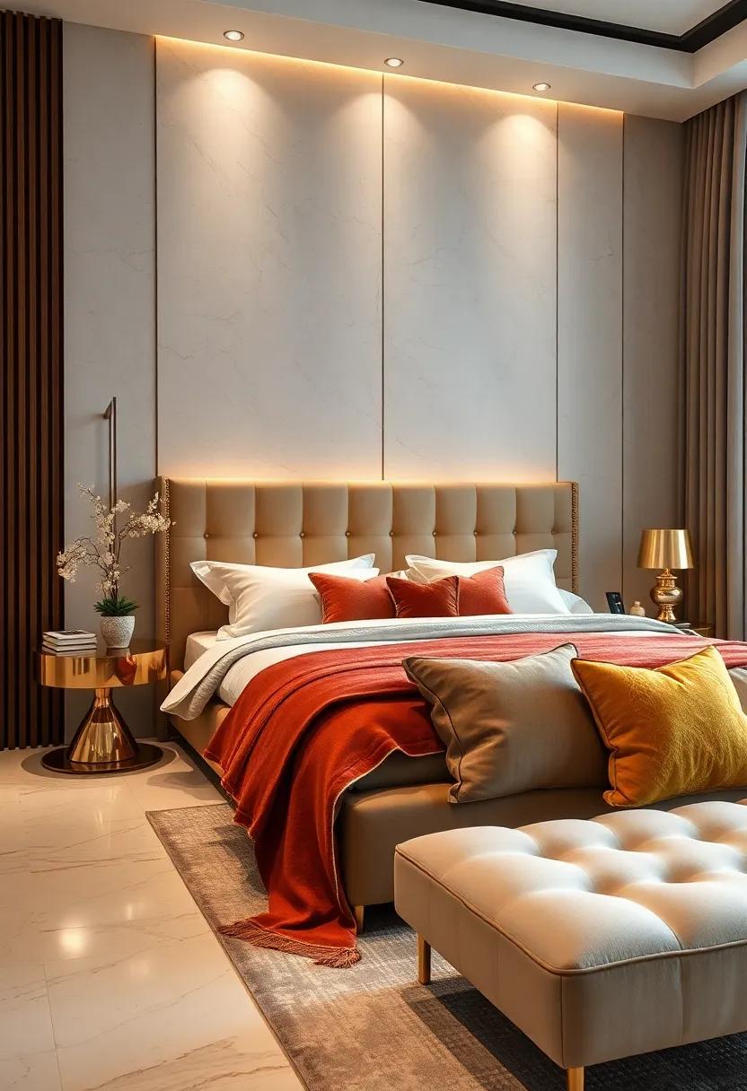 Opt for a beautifully upholstered​ headboard with subtle ⁤gold stitching for a chic and ⁣luxurious touch