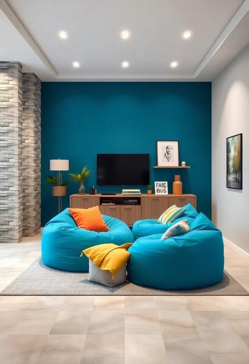 Bean Bag chairs: Create a ​chill-out corner with oversized bean bags in matching colors for versatile seating that’s perfect for relaxing or hanging‍ out