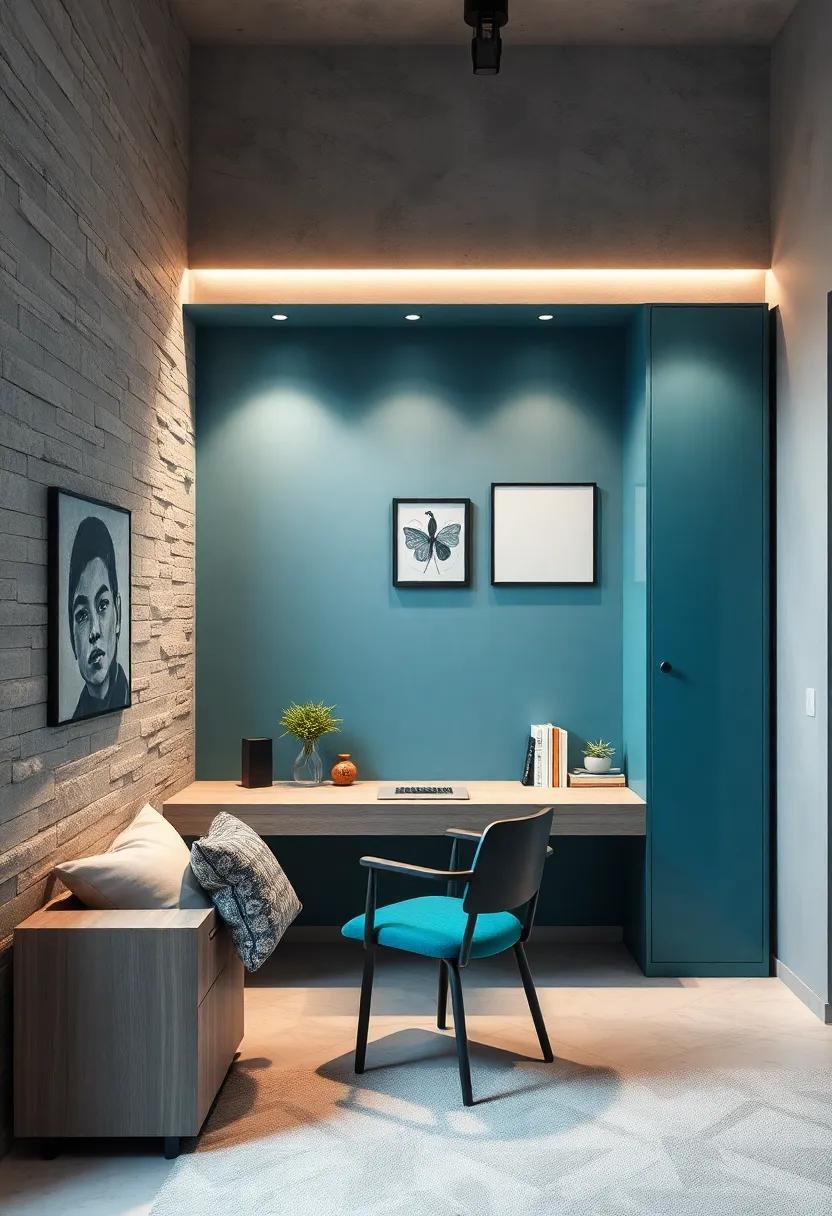 wall-Mounted Desk: Save space and create a minimalist look with ‌a⁤ wall-mounted desk in aqua ⁣or grey that ‍disappears when not in⁣ use