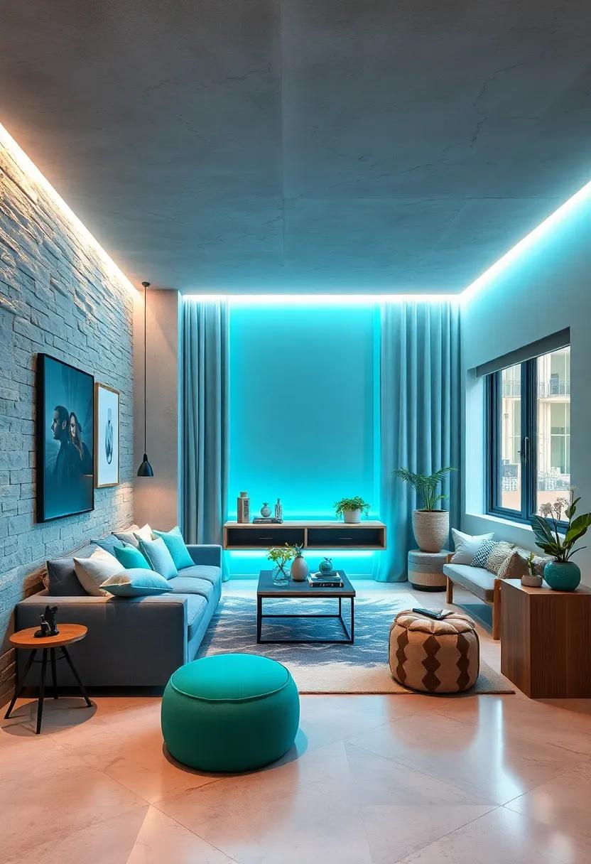 Chill Lighting: Install dimmable LED lights​ in aqua tones to create ambiance and⁤ mood, perfect for winding down‌ or hosting friends