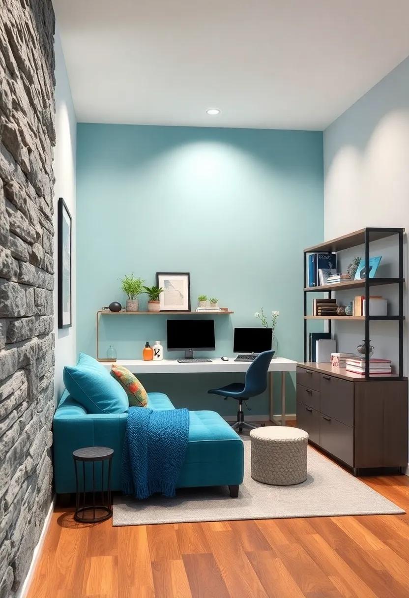Study⁢ Nook: Designate a corner ⁤for studying with a sleek desk and organized shelves in ⁤a⁣ blend of aqua and grey to promote focus