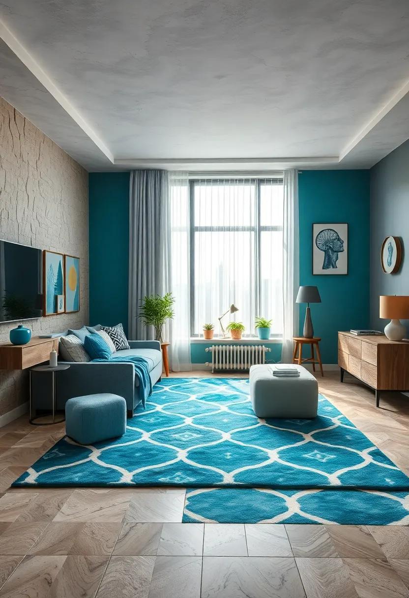 Stylish Rugs: Lay down​ a plush rug in ​a geometric pattern that combines both colors to anchor the ⁤space and add warmth underfoot