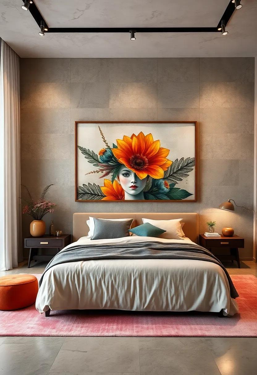 oversized⁣ Artwork: Make a ⁣statement with a​ large-scale piece of artwork ⁢that serves as the​ focal ‍point of your ​bedroom’s design