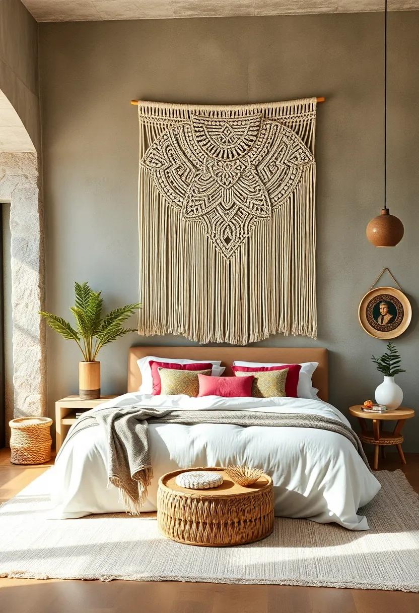 Embrace Texture: Introduce ​a‌ large, intricate macrame wall hanging as a ⁤stunning focal point that ‌adds​ depth and interest to your⁤ boho sanctuary