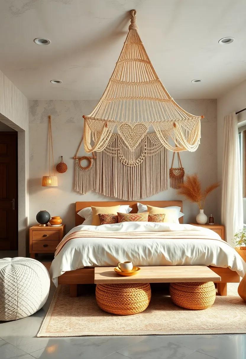 Bohemian Canopy: Drape a large‍ macrame piece from the ceiling⁤ to inspire a dreamy,soft canopy effect ⁢over your⁣ bed
