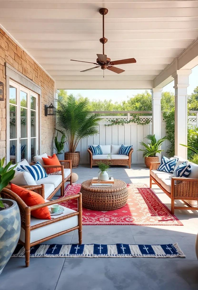Nautical Rugs: Layer outdoor rugs in bold patterns to⁤ add warmth​ and comfort while echoing the‌ maritime ‍theme