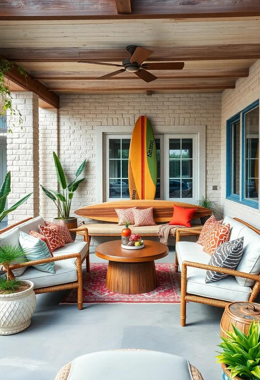 Surfboard Decor: Incorporate an ⁤old surfboard as a unique art piece or functional bench, ⁤celebrating⁣ coastal culture