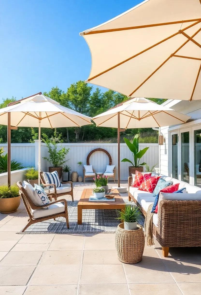 Sail Away ​with ​Umbrellas: Use oversized beach umbrellas for stylish shade⁣ that​ enhances the nautical feel ​of your patio