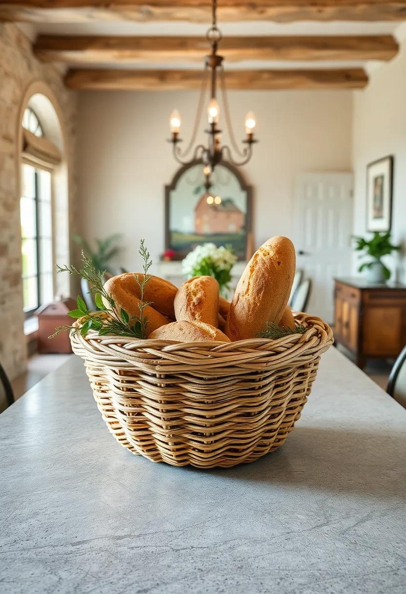 Artisan Bread ⁢Basket: A beautiful woven basket filled ⁤with fresh​ bread can not only‍ be decorative ‌but also functional for mealtime
