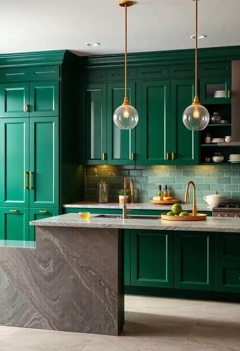 Bold ⁢Emerald Elegance: Make a statement with rich emerald green cabinets that bring drama and sophistication to your culinary space,‌ especially when accented with gold hardware