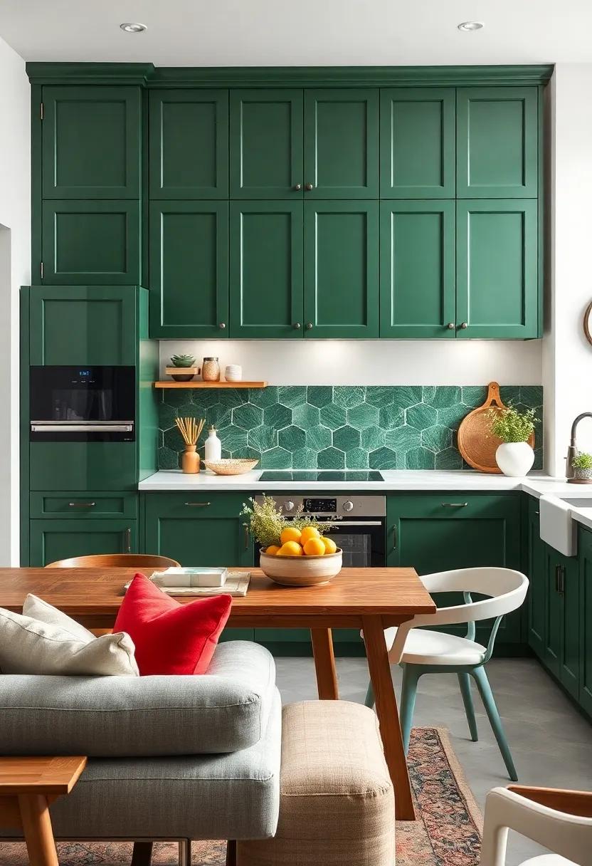 Bold Contrasts: ​Pair dark green cabinets with bright ⁤white walls and colorful backsplashes for a striking contrast that keeps the space engaging