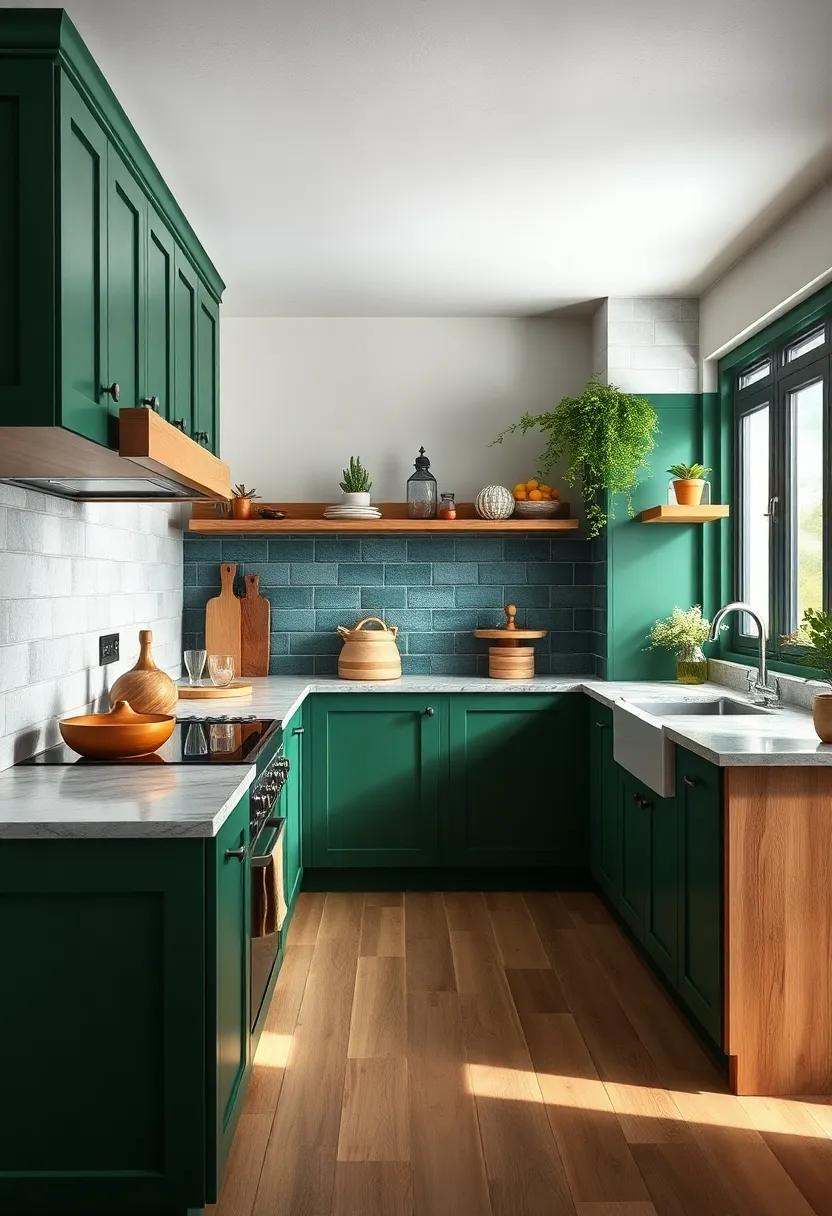 Deep Forest Undertones:⁣ Use deep forest green for a warm‍ and inviting kitchen, enhanced by wooden accents and soft ⁢lighting for a rustic charm