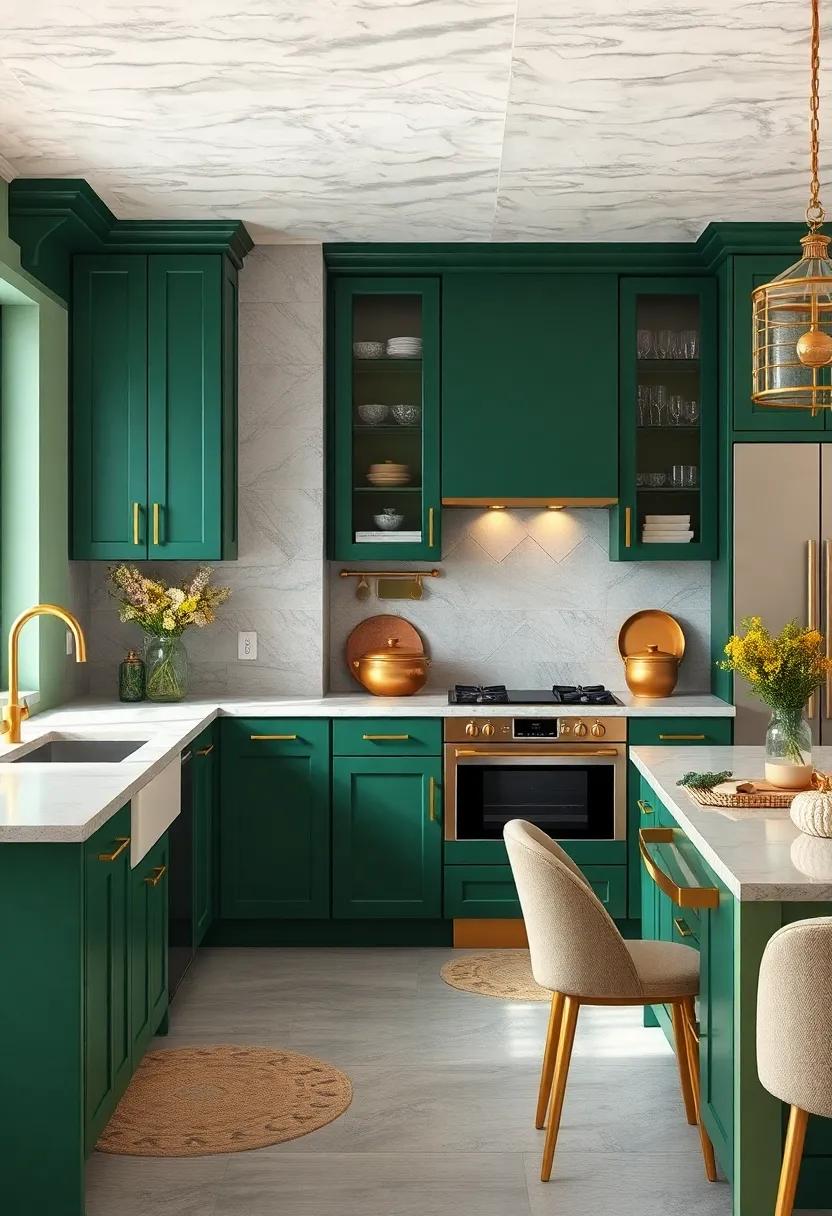 Gold Glam: Enhance green cabinets with gold fixtures and⁣ accessories⁤ that introduce a touch of luxury and elegance to ⁤your culinary space