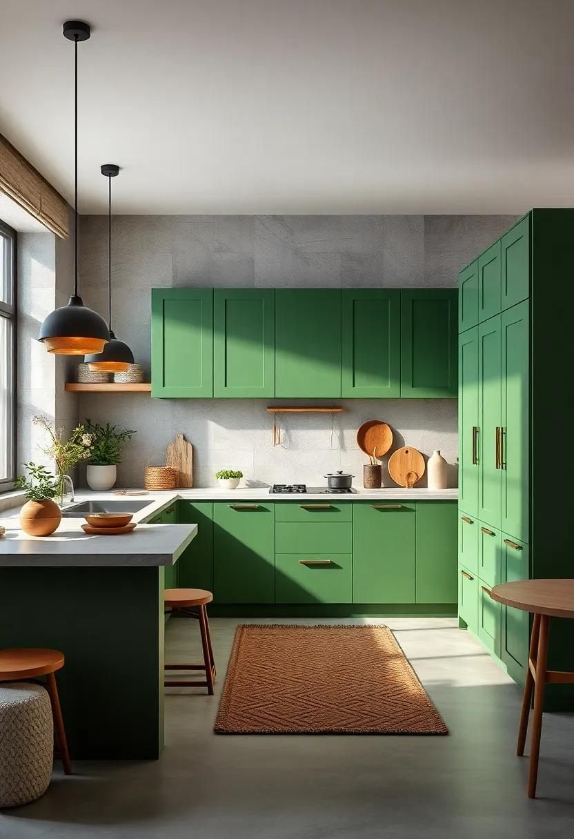 Minimalist Approach: Adopt a​ minimalist approach with simple green cabinets that prioritize functionality without compromising style