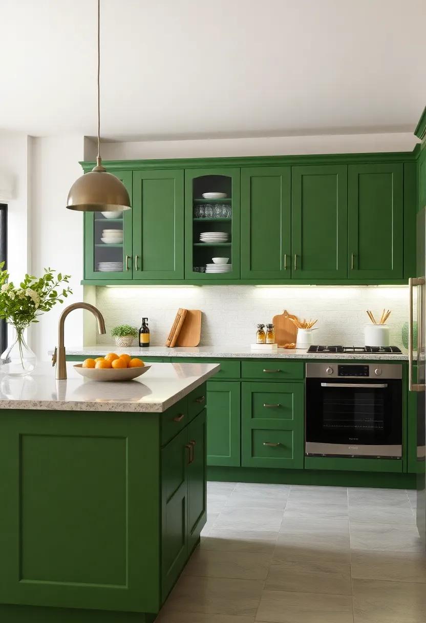 Rustic Green Shaker: Choose shaker-style cabinets painted in a deep green for​ a classic look that blends seamlessly with modern and ‍rustic designs