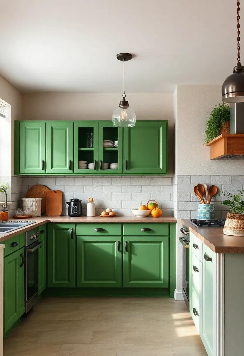 Vintage Charm: Incorporate vintage-style green cabinets that evoke nostalgia‍ while providing modern functionality, ideal for a farmhouse-inspired kitchen