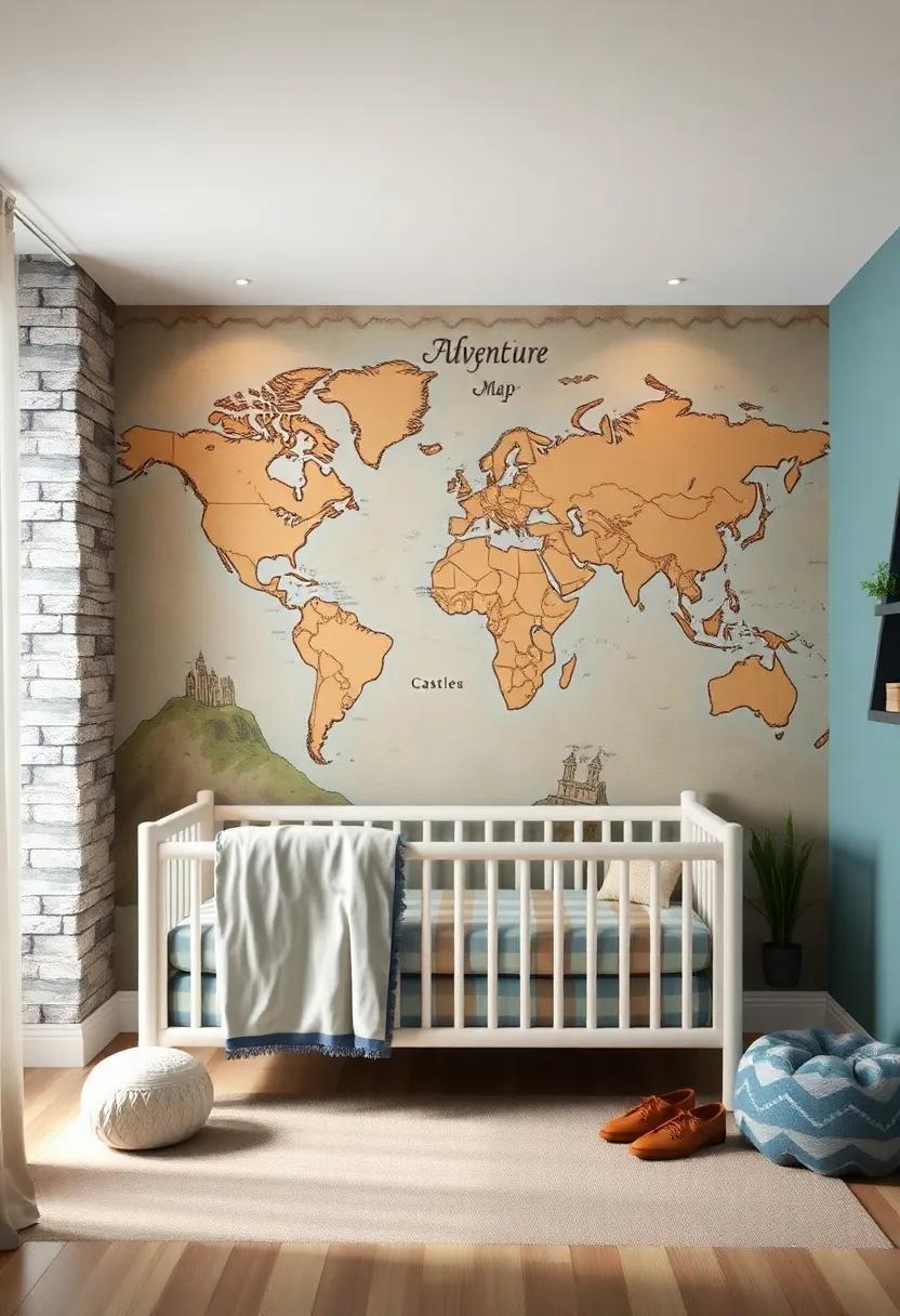 Adventure​ Map ​Wallpaper:‌ Decorate one wall with wallpaper⁤ that resembles ‌an old adventure map, complete⁤ with landmarks, mountains, and castles