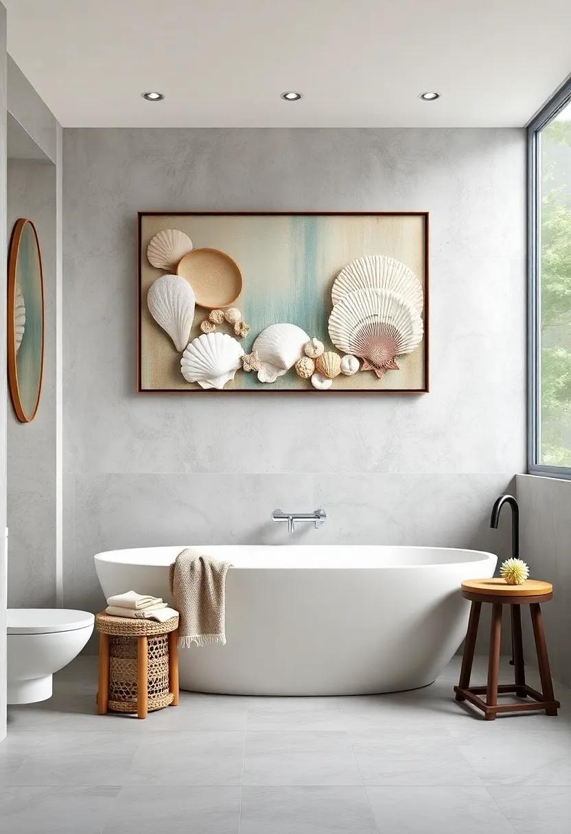 Coastal Themes: Decorate with ocean-inspired artwork, such‍ as⁣ seashells or surfboards,‍ to channel a ⁤breezy ⁣beach ​vibe in your bathroom