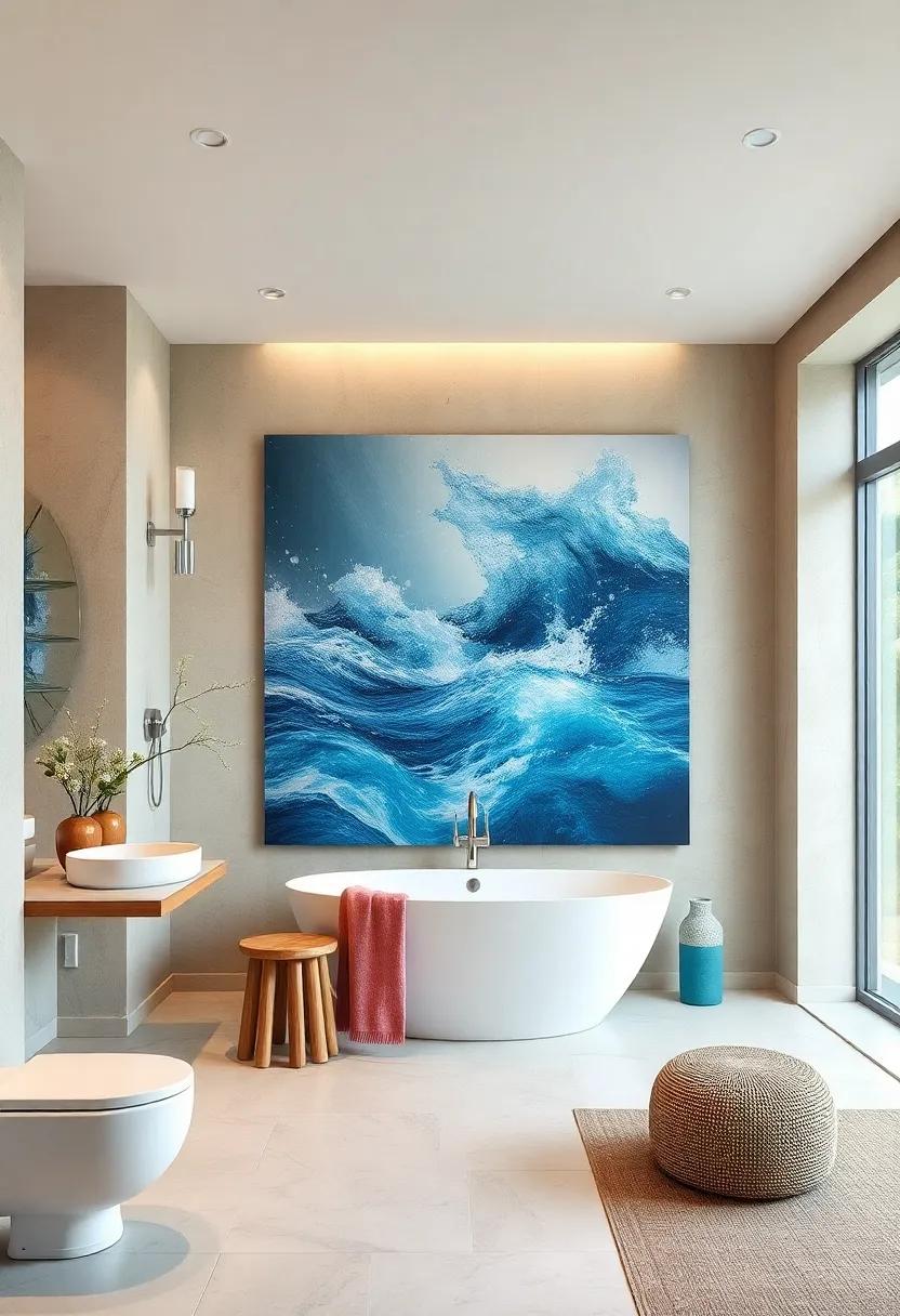 Art with ​a splash:‍ Incorporate water-themed art—like ‍splashes, droplets,⁣ or serene water scenes—to evoke a​ refreshing ambiance