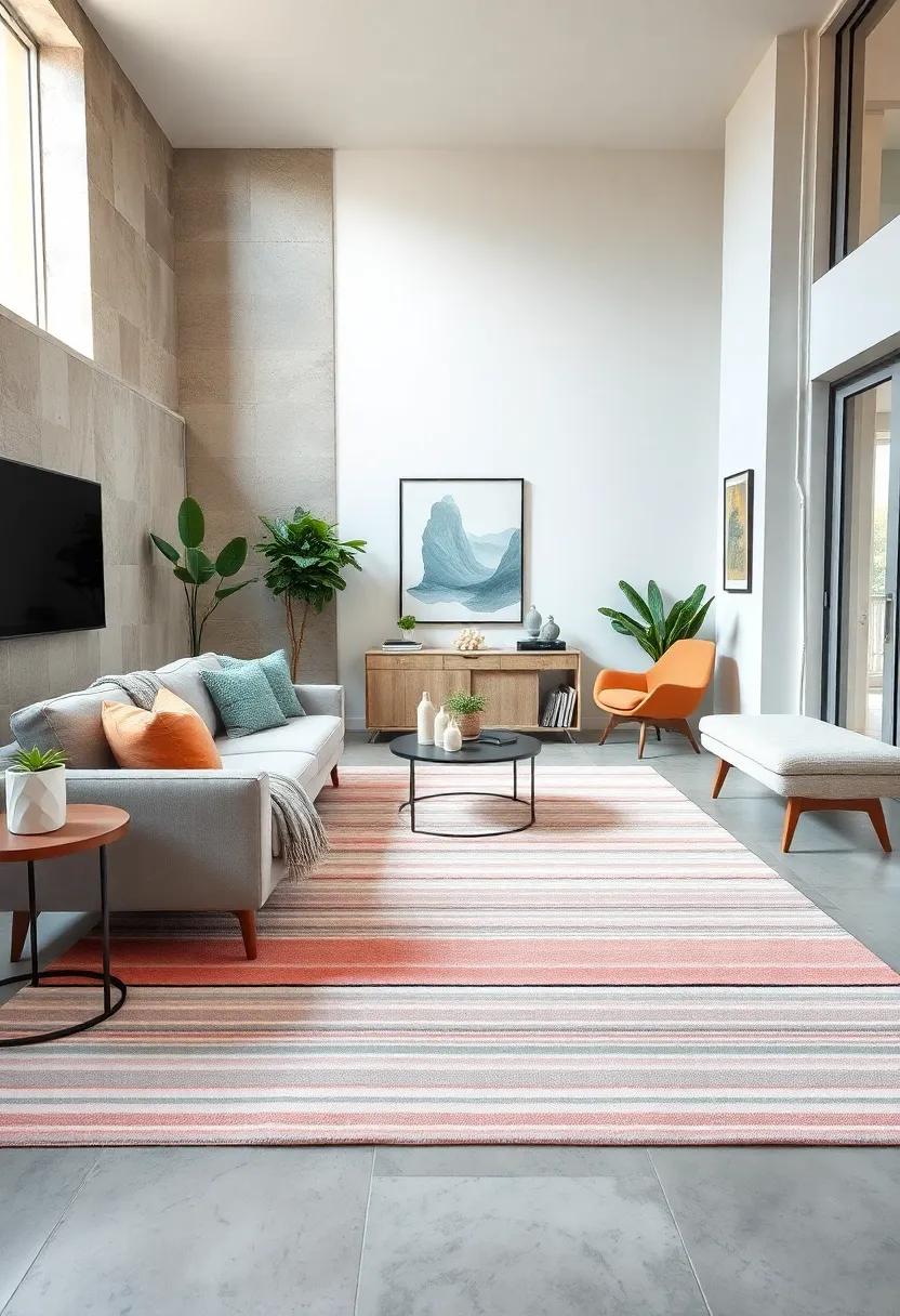Subtle ​Stripes: A rug adorned⁢ with subtle stripes in soft pastel​ hues, ​providing a ​gentle backdrop that enhances ‍the furniture without overpowering the space