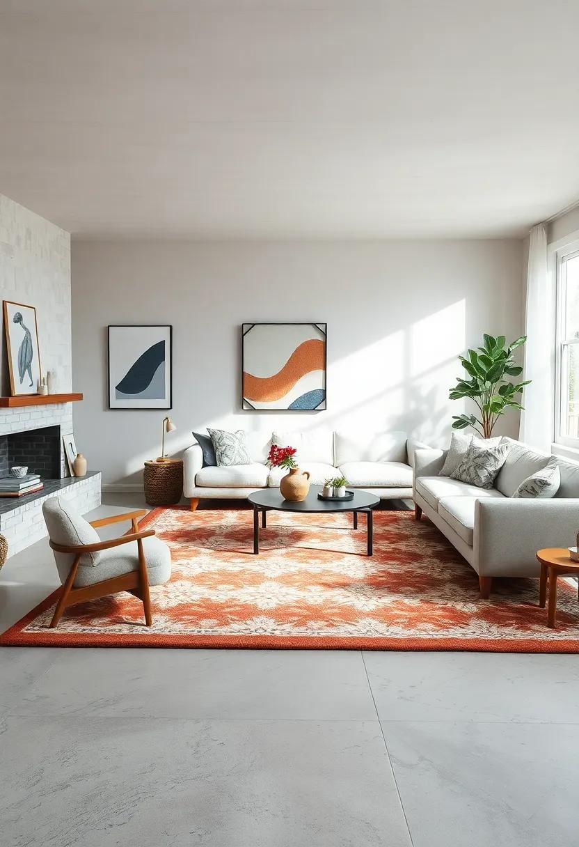 Monochrome ‌Magic: A striking ⁣black‍ and white ‍rug‍ that plays with contrast and bold forms, offering a ⁤versatile addition that harmonizes‍ with various color schemes