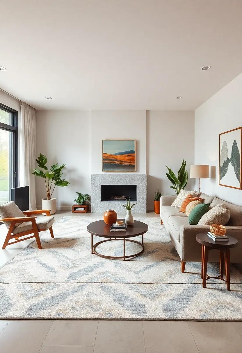 Refined Elegance: An understated rug ⁢with ⁢subtle designs ⁣and a refined color palette that adds‍ an air of sophistication to⁤ your mid-century modern living room without overwhelming it