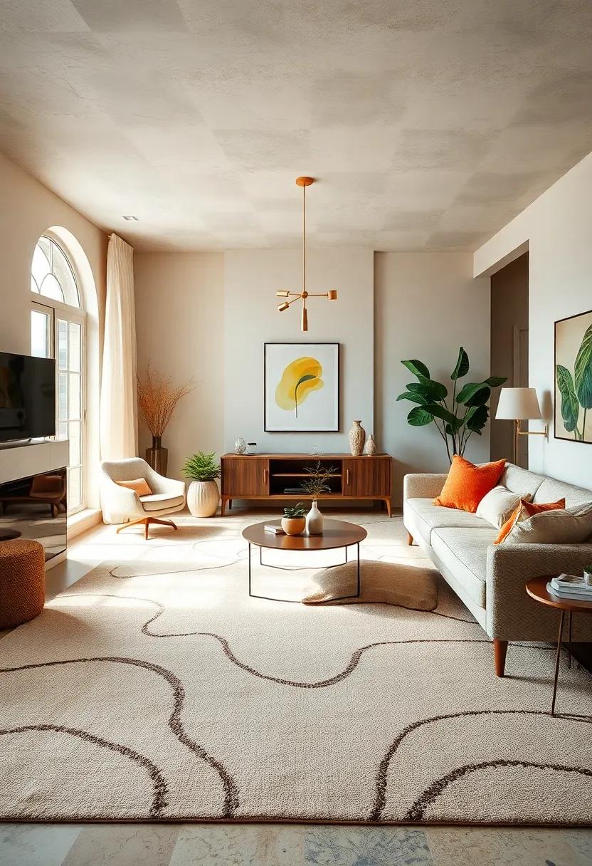 The Organic ⁣Touch: ⁤A rug featuring ⁤soft, ‍flowing lines ⁤and earthy colors that brings a sense of nature ​indoors, complementing any ⁣mid-century​ décor⁣ with its organic shapes