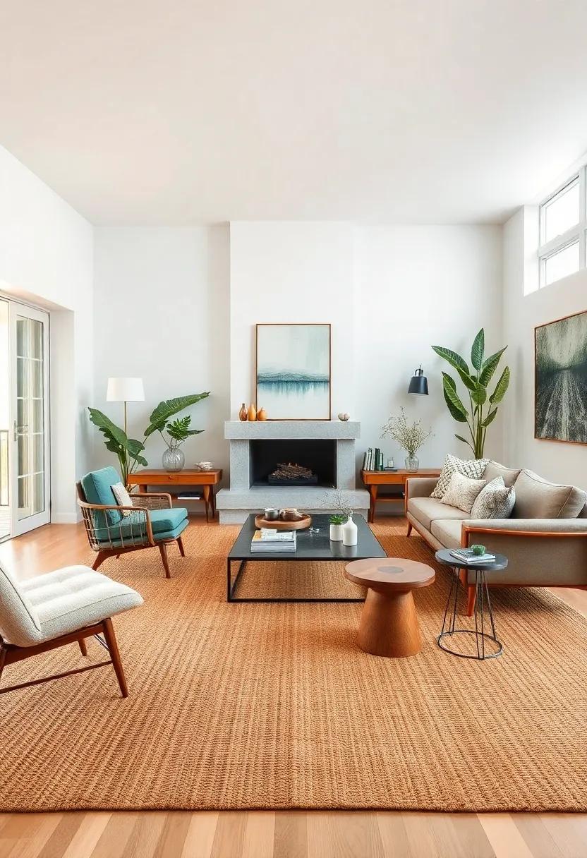 Earthy Textures: A jute or sisal rug that brings in⁢ natural textures and tones,creating ⁣an inviting atmosphere that contrasts beautifully‌ with sleek ‍mid-century furniture