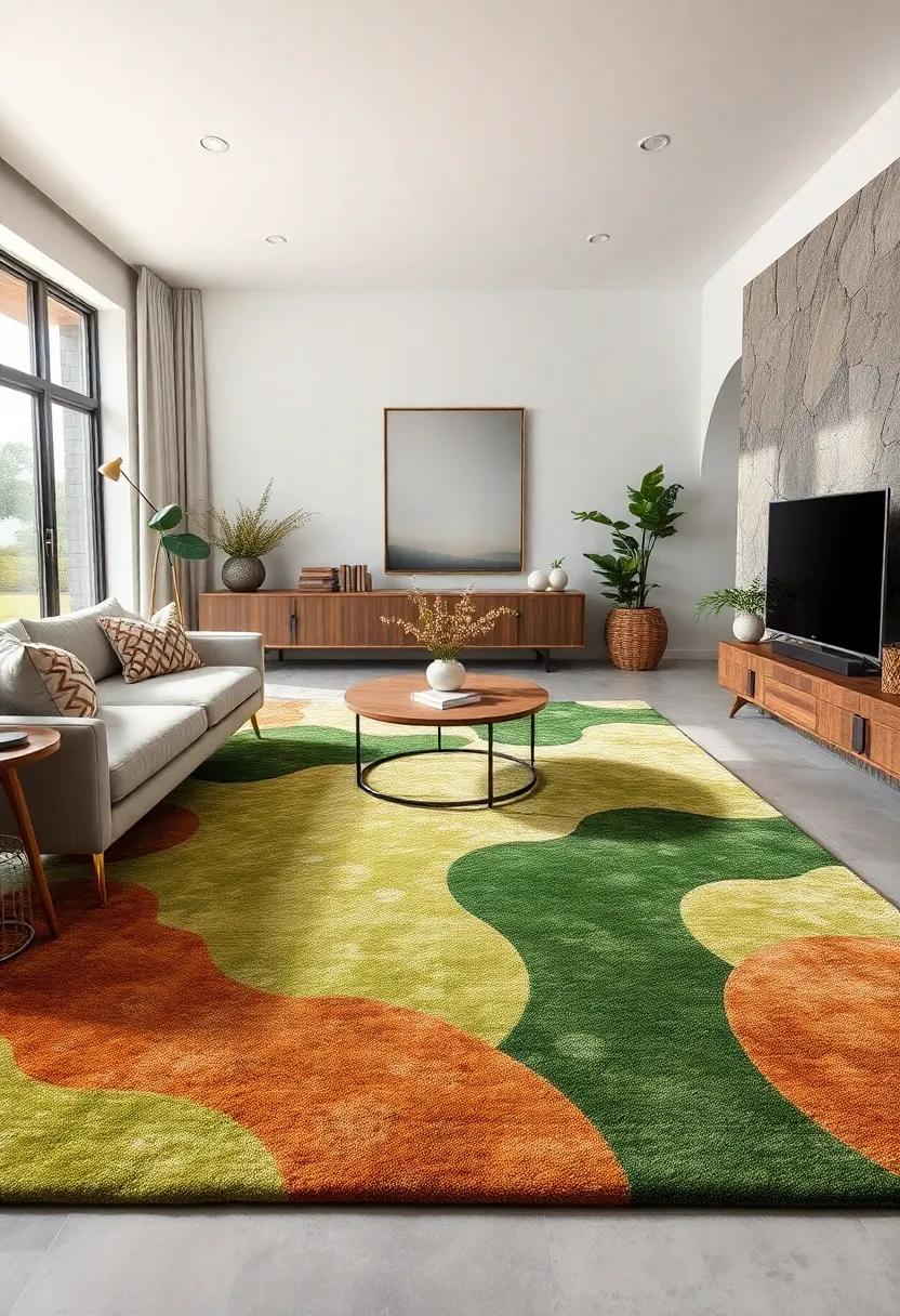 Nature's Palette: A rug showcasing a rich blend of greens and⁤ browns, mirroring the outdoors and⁤ seamlessly connecting your⁢ indoor​ space with nature's beauty
