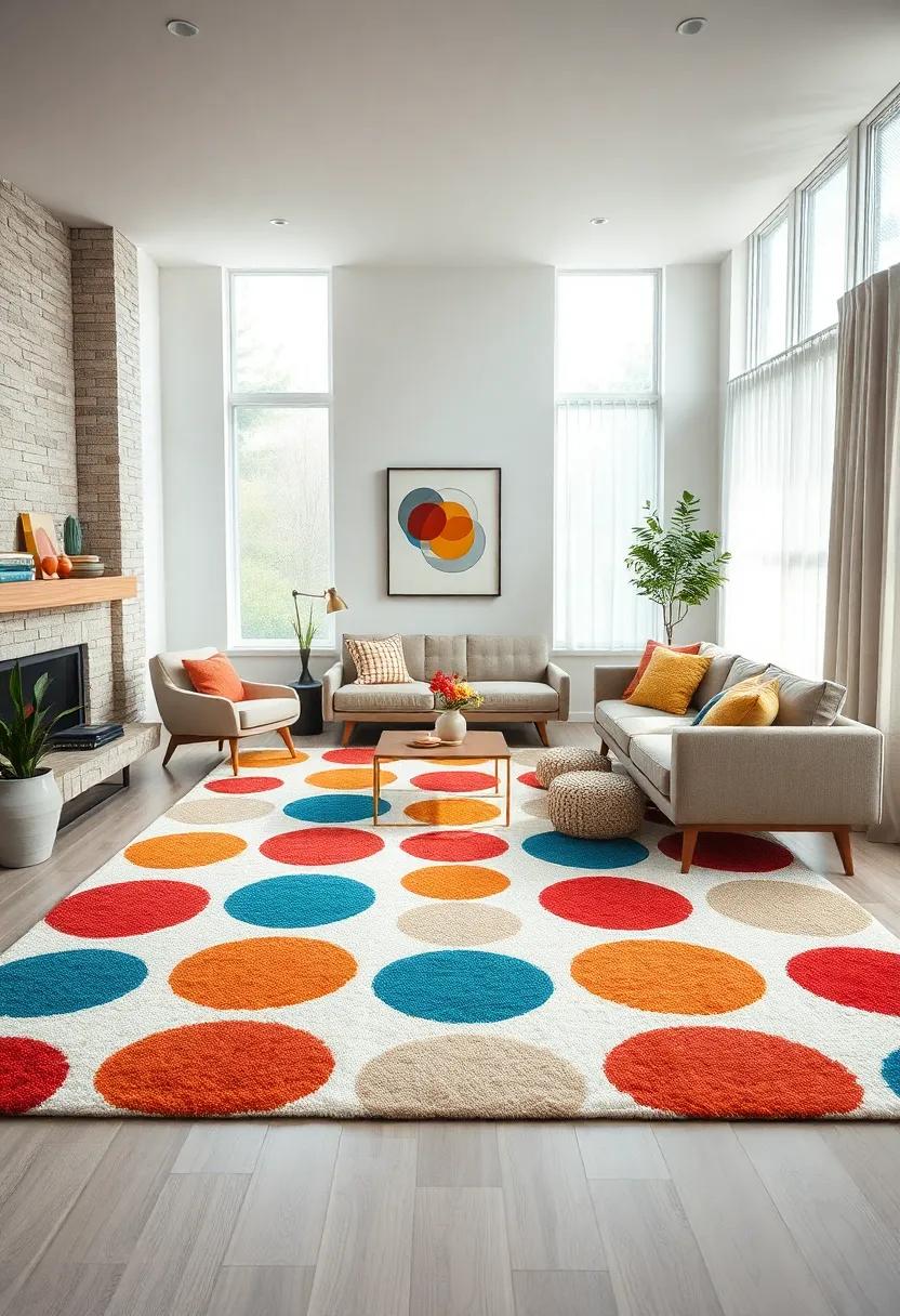 Playful Patterns: ‍A rug ​featuring asymmetrical ⁤patterns and bright colors, perfect for families ⁣looking to infuse joy ‌and creativity‌ into their mid-century modern living ​room