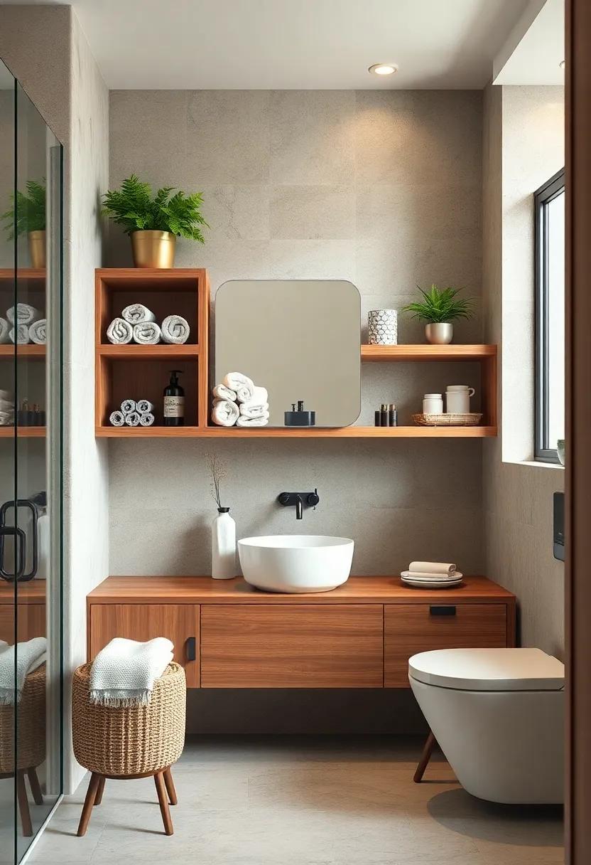 Open Shelving: Use wood open shelving to display neatly rolled towels and decorative‌ items, keeping‍ the space airy and ‍uncluttered