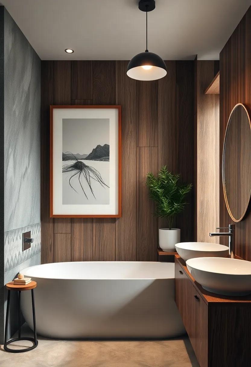 Wood-framed Artwork: Hang artwork with⁤ wooden frames that complements the bathroom’s wood⁤ finishes to unify the design theme